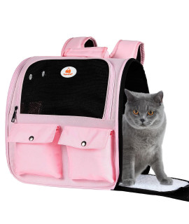 Top Tasta Cat Backpack Carrier, Airline Approved, Ventilated Design, Breathable Mesh For Small Cats And Dogs For Hiking And Camping, Carry Up To 25 Pounds (Pink)