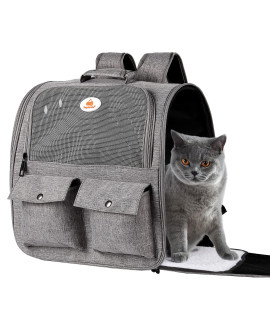 Top Tasta Cat Backpack Carrier, Airline Approved, Ventilated Design, Breathable Mesh For Small Cats And Dogs For Hiking And Camping, Carry Up To 25 Pounds (Grey)