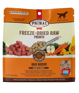 Primal Freeze Dried Dog Food Pronto Beef Recipe 16 oz, Crafted in The USA Grain Free Raw Dog Food