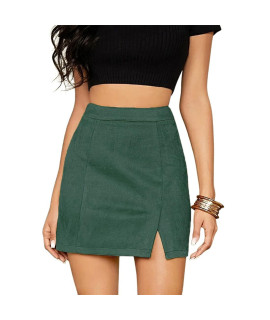 Vndflag Womens High Waist Faux Suede Side Split Bodycon Short Mini Skirt Green