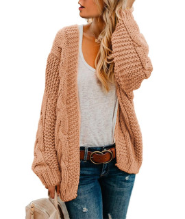 Astylish Womens Long Sleeve Sweater Ladies Winter Warm Cozy Open Front Chunky Knit Cardigan Sweater Outwear Coat Apricot X-Large