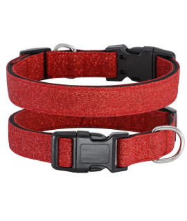 Tdtok Glittering Basic Dog Collar, Comfy & Durable Dog Collar For Small Medium Large Dogs With Eco-Friendly Plastic Buckle, Adjustable Stylish Nylon Dog Collars, Fit Necks: 98-224Aa (S, Red)