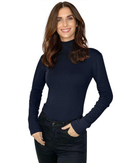 Ny Threads Womens Turtleneck Long Sleeves Shirt Dark Blue