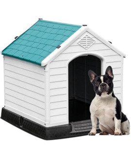 YITAHOME Large Plastic Dog House Outdoor Indoor Insulated Doghouse Puppy Shelter Water Resistant Easy Assembly Sturdy Dog Kennel with Air Vents and Elevated Floor (28.5''L*26''W*28''H, Blue)