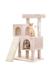 Bestpet 36 Inches Cat Tree For Indoor Cats Cat Tower With Scratching Posts Multi-Level Cat Furniture Condo With Ramp, Perch Spacious Cat Cave Funny Toys For Kittens House,Beige