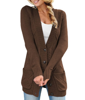 Sidefeel Women Open Front Cardigan Sweater Button Down Knit Sweater Coat Large Brown
