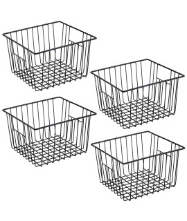 Gedlire Metal Wire Baskets For Organizing 4 Pack, Household Pantry Storage Freezer Organizer Bins With Handles, Freezer Baskets For Upright Freezer, Refrigerators, Kitchen Cabinets, Laundry, Black