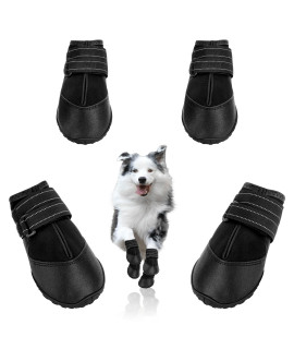 DcOaGt Dog Boots,Waterproof Dog Shoes for Large Dogs with Reflective Straps Anti-Slip Sole,Paw Protector Booties for Winter Snow Rain Hiking,Black 4PCS(Size 6:Width 2.37-2.67 inches)