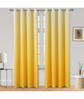 Homeideas Yellow Ombre Blackout Curtains 52 X 84 Inch Length Gradient Room Darkening Thermal Insulated Energy Saving Grommet 2 Panels Window Drapes For Living Roombedroom