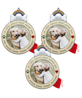 BANBERRY DESIGNS Dog Memorial Keepsake Ornament - 2021 Dated Christmas Picture Holder - If Love Could Have Saved You - Paw Prints and Heart Design - Loss of Pet Gifts -3 Pack