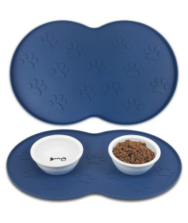 Ptlom Silicone Pet Placemat For Dogs And Cats, Waterproof Non-Slip Pet Feeding Bowl Mats For Food Water, Small Medium High-Lips Edge Eating Tray Mat Prevents Messes From Spilling To Floor, Navy Blue