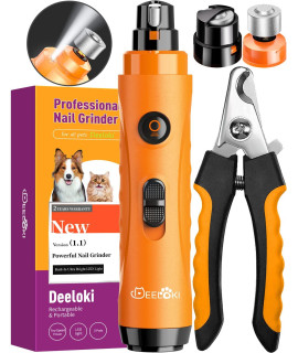 Deeloki Dog Nail Grinder With Led Light Upgraded 2 Speeds Painless Pet Dog Nail Trimmers And Clipper Super Quiet Best Cat Dog Nail Clipper Kit For Large Small Dogs Pets Cats Breed Paws Quick Grooming