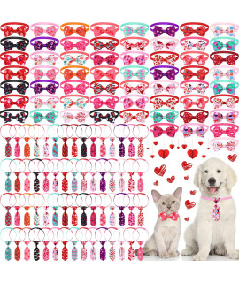 120 Pieces Valentines Day Dog Bow Tie Collar Set Dog Neckties Adjustable Dog Hair Accessories For Small Dogs Cute Cat Basic Bow Tie Christmas Decoration For Halloween Thanksgiving (Heart Style)