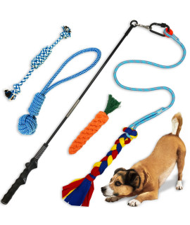 Flirt Pole for Dogs, Dog Chew Toys, Durable Dog Rope Toys, Puppy Toys for Teething Small Dogs, Flirt Stick Interactive Dog Toys for Exercise Chase Tug of War Training for Small Medium Large Dogs