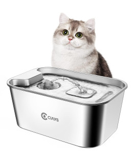 Ciays 61oz/1.8L Cat Water Fountain Stainless Steel Dog Water Bowl Dispenser Automatic Pet Water Fountain with Quiet Pump, Dishwasher Safe Design & Adjustable Water Flow for Cats, Dogs