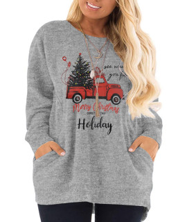Dolnine Ugly Christmas Sweatshirts For Women Plus Size Fall Tops Holiday Going Out Shirts Grey Sd008-22W