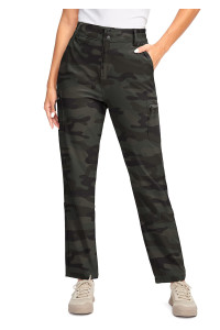 G Gradual Womens Hiking Pants With Zipper Pockets Convertible Lightweight Quick Dry Stretch Cargo Camping Pants(Green Camo, Xs)