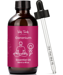 Veda Tinda Geranium Essential Oil, 100 Pure Nature Organic Geranium Oil For Refreshing, Skin Care, Clear Head With Diffuser, 4 Fl Oz 118Ml