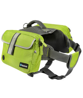 Petami Dog Backpack For Medium Large Dogs, Dog Saddle Bag For Dogs To Wear, Harness Saddlebag With Reflective Safety Side Pockets For Hiking, Camping, Vest Dog Pack For Travel (Green, Medium)