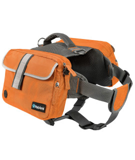 Petami Dog Backpack For Medium Large Dogs, Dog Saddle Bag For Dogs To Wear, Harness Saddlebag With Reflective Safety Side Pockets For Hiking, Camping, Vest Dog Pack For Travel (Orange, Large)