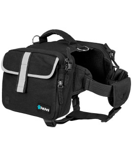 PetAmi Dog Backpack for Medium Large Dogs, Dog Saddle Bag for Dogs to Wear, Harness Saddlebag with Reflective Safety Side Pockets for Hiking, Camping, Vest Dog Pack for Travel (Black, Large)