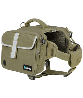 PetAmi Dog Backpack for Medium Large Dogs, Dog Saddle Bag For Dogs to Wear, Tactical Harness Saddlebag with Reflective Safety Side Pockets Hiking Camping, Vest Dog Pack for Travel (Olive Green, Large)