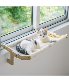 Mewoofun Sturdy Larger Cat Window Perch Cat Hammock For Window Cat Window Seat Bed With Reversible Mat No Suction No Drilling Cat Perches Holds Up To 40Lbs (Beige-Large)