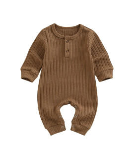 Ynibbim Unisex Newborn Baby Boy Girl Ribbed Romper Solid Color Knit Jumpsuit Infant Fall Winter One-Piece Outfit