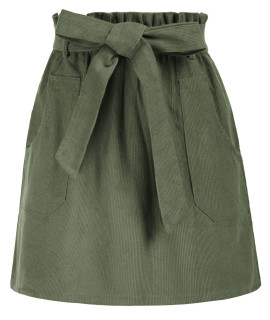 Women Corduroy Mini Skirts Elastic Waist Short Skirt Classic Casual Party Skirts Army Green L
