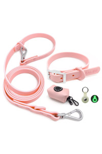 Zaler Dog Collar And Leash Set, Waterproof Adjustable Stinkproof Pet Collars Leashes For Large, Medium Small Dogs, 6Ft Dog Leash With Airtag Dog Collar Holder And Dog Poop Bag Holder (L, Pink)