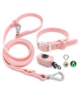 Zaler Dog Collar And Leash Set, Waterproof Adjustable Stinkproof Pet Collars Leashes For Large, Medium Small Dogs, 6Ft Dog Leash With Airtag Dog Collar Holder And Dog Poop Bag Holder (L, Pink)