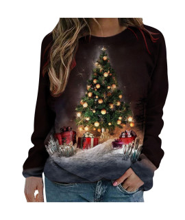 Womens Glitter Christmas Tree Sweatshirts For Women Casual Loose Long Sleeve Crewneck Pullover Color Block Tunic Shirt Gray,Navy