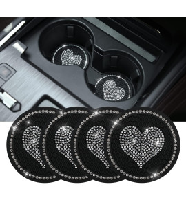 4Pcs Loving Heart Bling Car Coasters, Universal Vehicle Sparkly Diamond Car Accessories -275 Inch Silicone Anti Slip Crystal Rhinestone Cup Holder Coasters For Car(White)