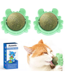Aucenix Catnip Balls Toy For Cat, Wall Catnip Roller For Cat Licking, Teeth Cleaning Dental Edible Kitten Toy, Natural Rotating Crab Cat Toy (Green)