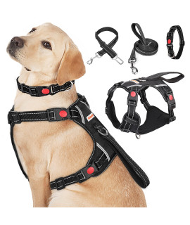 Babyltrl No Pull Dog Harness With Leash & Collar, Adjustable Dog Vest Harness Reflective Oxford No-Choke Soft Pet Harness For Small Medium Large Dogs Easy Control Harness (Black, Large)