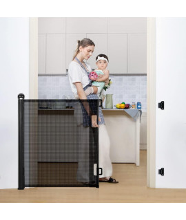 Comomy Retractable Baby Gate For Stairs, 0-55 Mesh Dog Gate For House Doorways Hallways, 33 Tall Extra Wide Child Safety Gate For Kids Pets, Indoor And Outdoor (Black)