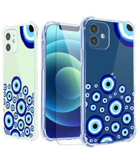 Roemary Evil Eyes Case For Iphone 14 With Blue Eyes Design, Arty Pattern With Screen Protector Buffertech 66 Ft Drop Impact] Soft Tpu Protective Case For Iphone 14 61 Inch