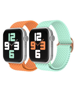 Sksoziom Stretchy Solo Loop Strap Compatible For Apple Watch Band For Women Men,Adjustable Elastic Breathable Nylon Braided Sport Wristband For Iwatch Series Se 8 7 6 5 4 3 2 1 Ultra (Emma Orangelight Green, 384041Mm)