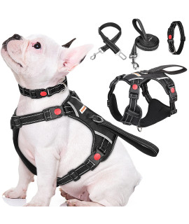 Babyltrl No Pull Dog Harness With Leash & Collar, Adjustable Dog Vest Harness Reflective Oxford No-Choke Soft Pet Harness For Small Medium Large Dogs Easy Control Harness (Black, Medium)