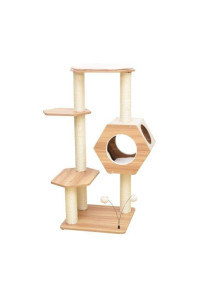 PetPals Cat Tree for Indoor Cats - Cat Scratching Post with Interactive Toys - Heavy Duty Sturdy Construction Cat House - Cat Accessories for Home Use - Stylish and Modern Wood Design, Natural