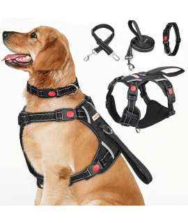 Babyltrl No Pull Dog Harness With Leash & Collar, Adjustable Dog Vest Harness Reflective Oxford No-Choke Soft Pet Harness For Small Medium Large Dogs Easy Control Harness (Black, X-Large)
