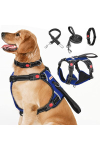 Babyltrl No Pull Dog Harness With Leash & Collar, Adjustable Dog Vest Harness Reflective Oxford No-Choke Soft Pet Harness For Small Medium Large Dogs Easy Control Harness (Blue, X-Large)