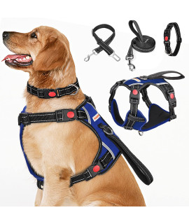 Babyltrl No Pull Dog Harness With Leash & Collar, Adjustable Dog Vest Harness Reflective Oxford No-Choke Soft Pet Harness For Small Medium Large Dogs Easy Control Harness (Blue, X-Large)