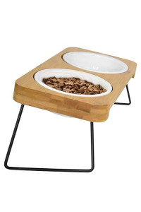 Pluroof Ceramic Elevated 15Atilted Cat Bowls, Cat Raised Food And Water Feeding Dishes Bowls, Non-Slip Metal Frame Stand Feeder Bowl Set For Cats And Small Size Dogs