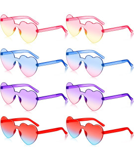 8 Pairs Rimless Sunglasses Heart Shaped Frameless Glasses Trendy Transparent Candy Color Eyewear For Party Favor (Sweet Colors)