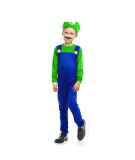 Ugoccam Super Brothers Halloween Kids Cosplay Costume Mario Brothers Kids Green Medium