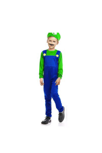 Ugoccam Super Brothers Halloween Kids Cosplay Costume Mario Brothers Kids Green Large