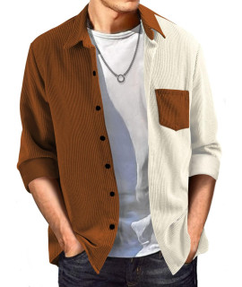 Jmierr Mens Corduroy Button-Up Shirts Casual Long Sleeve Fall Shacket Jacket With Pocket For Men, Us 46(Xl), E Khaki