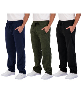 3 Pack Mens Open Bottom Cargo Pants Fleece Active Sports Athletic Training Sweats Track Running Casual Workout Men Pant Jogger Baggy Cargos Sweatpants Pockets Bottoms Lounge Heavy Warm - Set 7, Xl