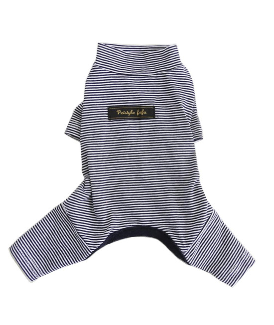 Hdwk&Hped Soft Cotton Dog Pajamas For All Seasons, Striped Pet Bottoming Jumpsuit For Small Dog Cat Puppy (3, Thin Stripes Style Black)